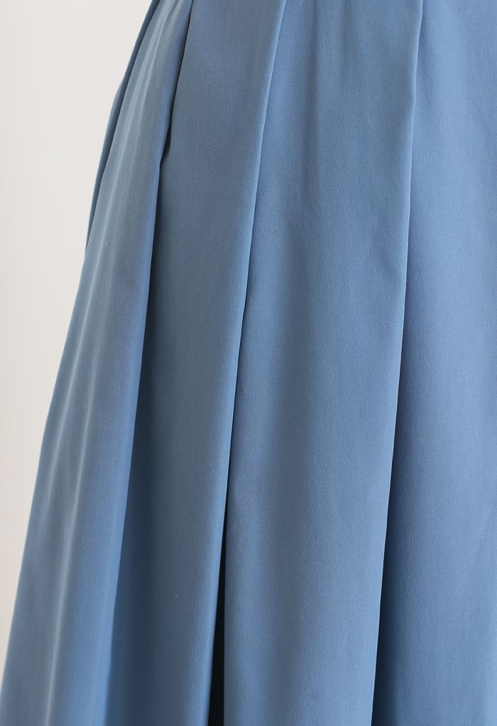 Full Pleated Cotton Midi Skirt in Blue
