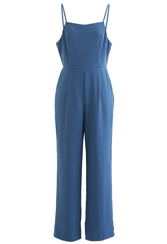 Open Back Straight Leg Cami Jumpsuit in Indigo
