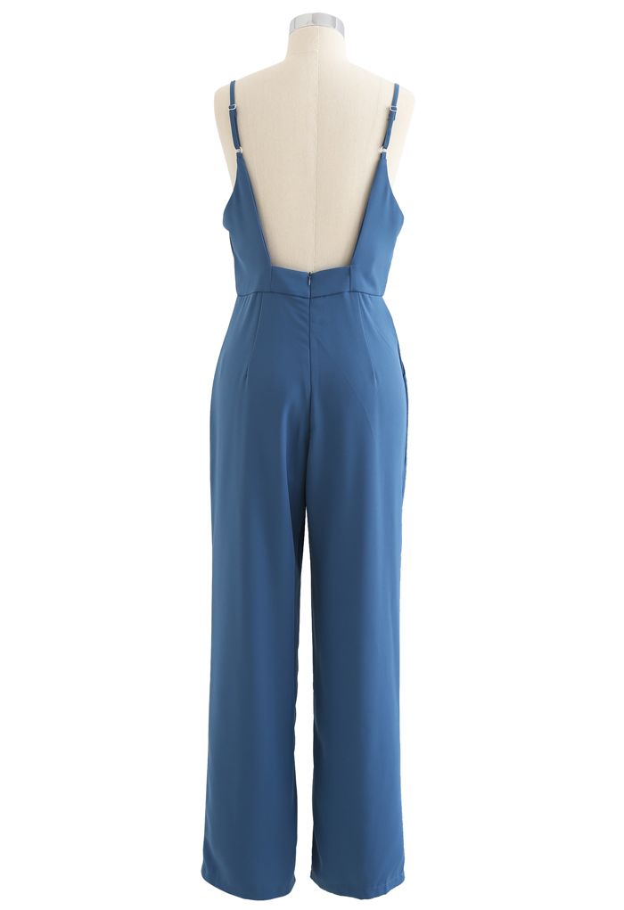 Open Back Straight Leg Cami Jumpsuit in Indigo