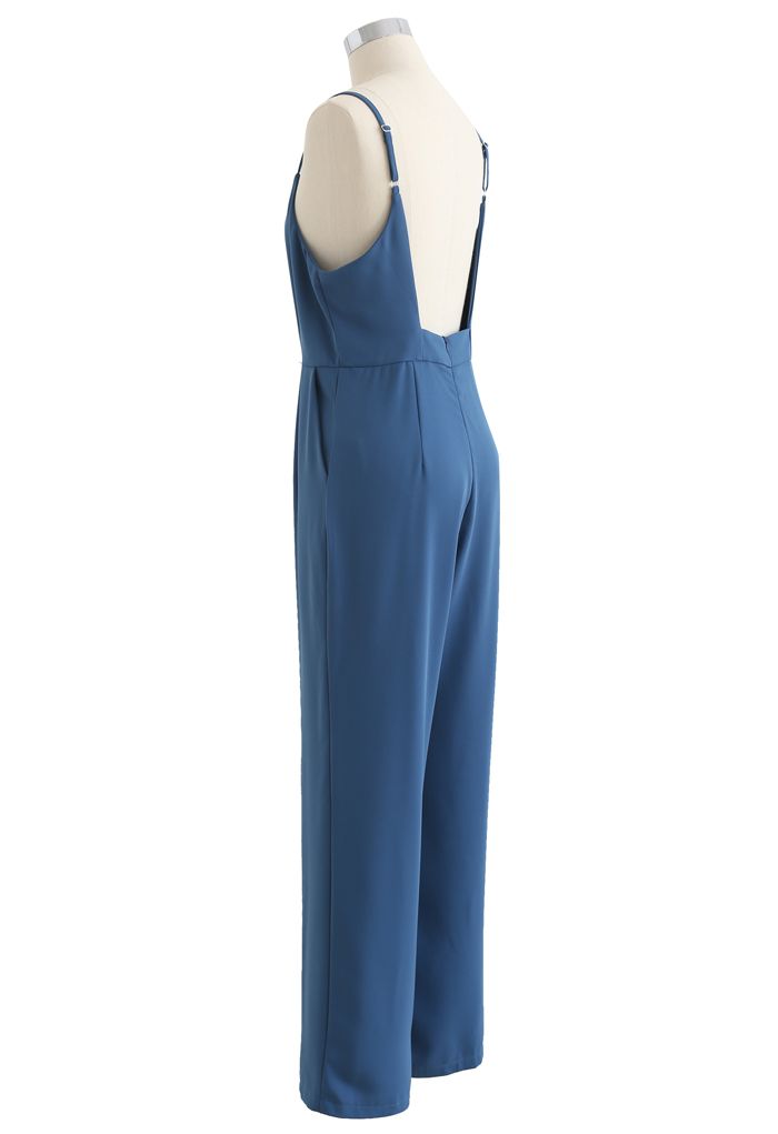 Open Back Straight Leg Cami Jumpsuit in Indigo
