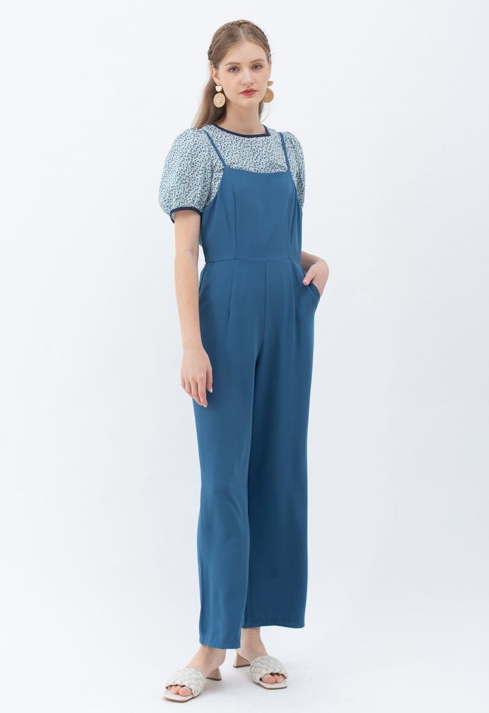 Open Back Straight Leg Cami Jumpsuit in Indigo