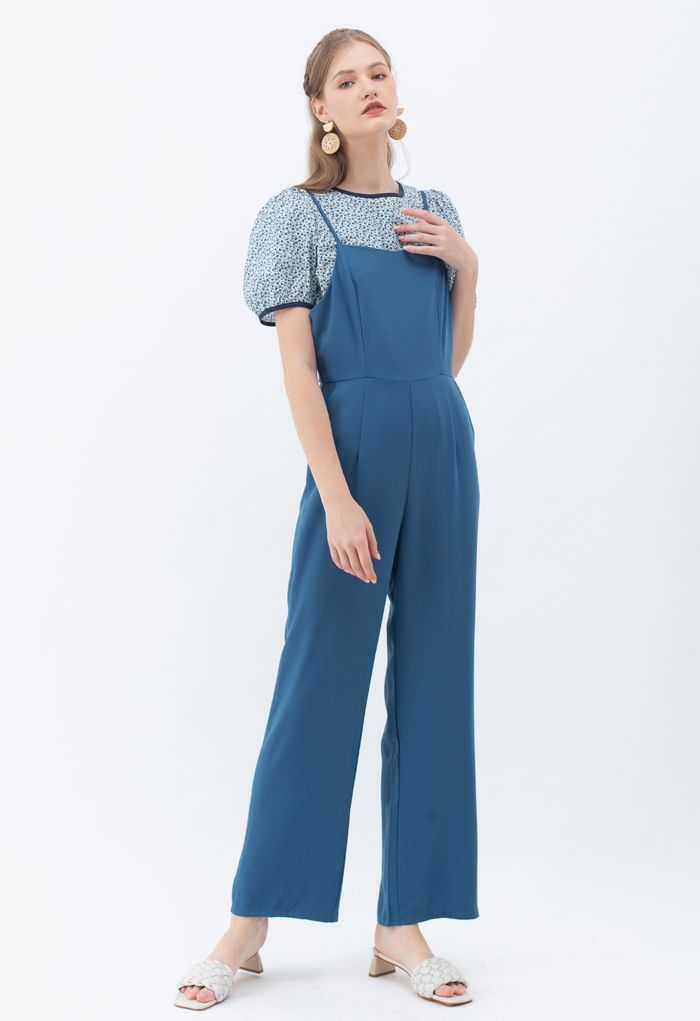 Open Back Straight Leg Cami Jumpsuit in Indigo