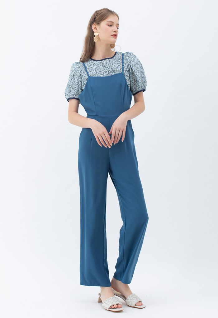 Open Back Straight Leg Cami Jumpsuit in Indigo