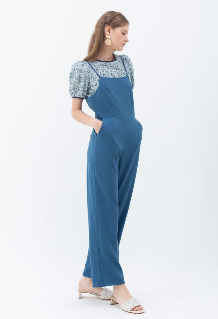 Open Back Straight Leg Cami Jumpsuit in Indigo