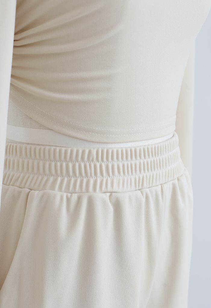 Cutout Tie Back Crop Top and Shorts Set in Light Tan