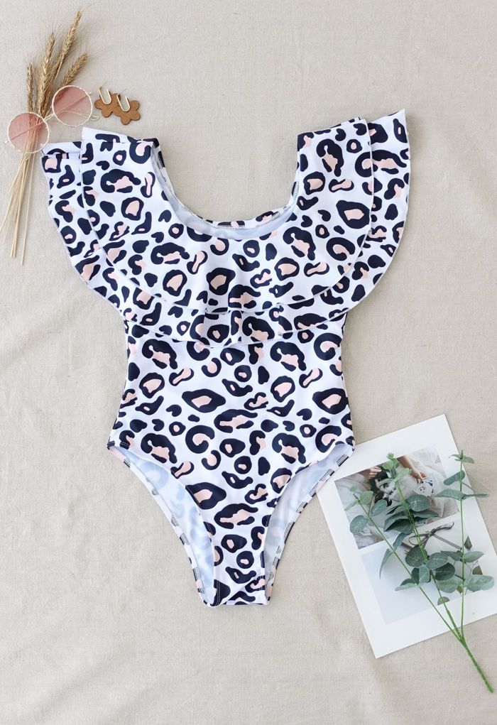 Leopard Print Tiered Ruffle Swimsuit for Mommy & Kids