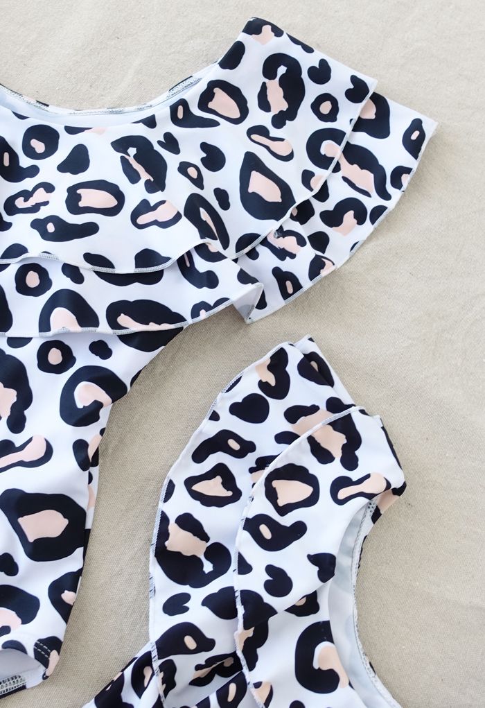 Leopard Print Tiered Ruffle Swimsuit for Mommy & Kids