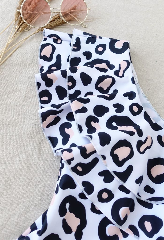 Leopard Print Tiered Ruffle Swimsuit for Mommy & Kids