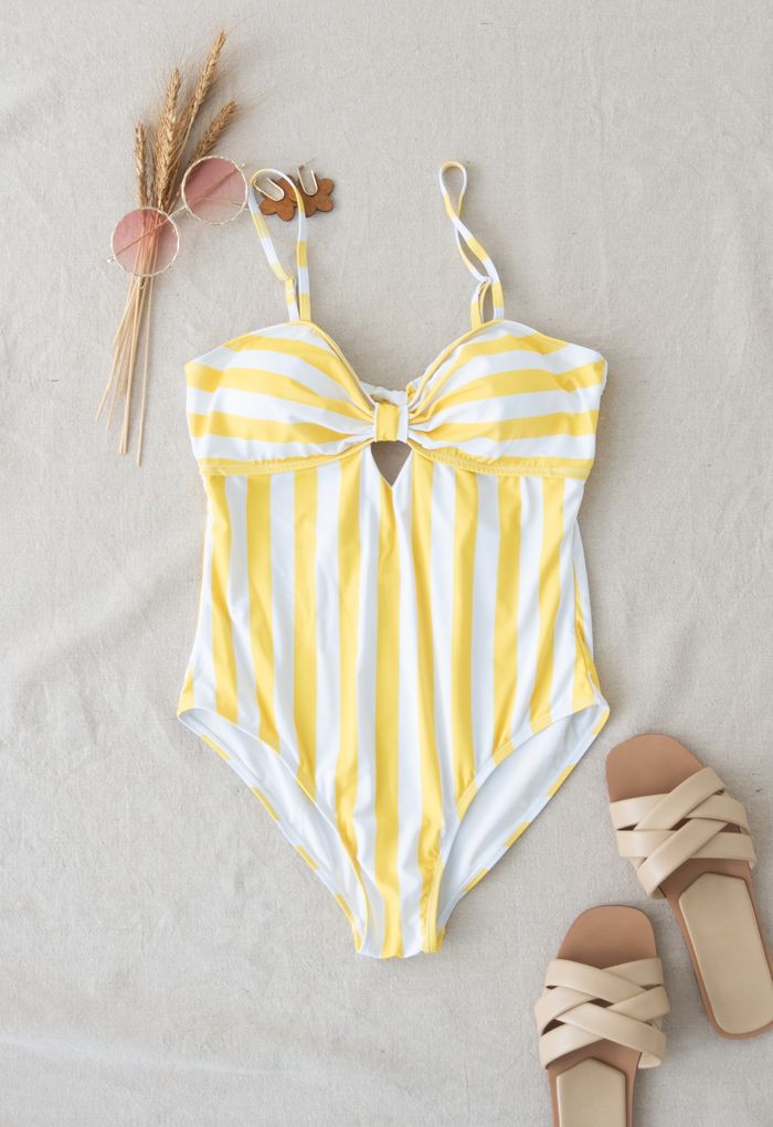 Stripe Printed Bowknot Back Swimsuit for Mommy & Kids