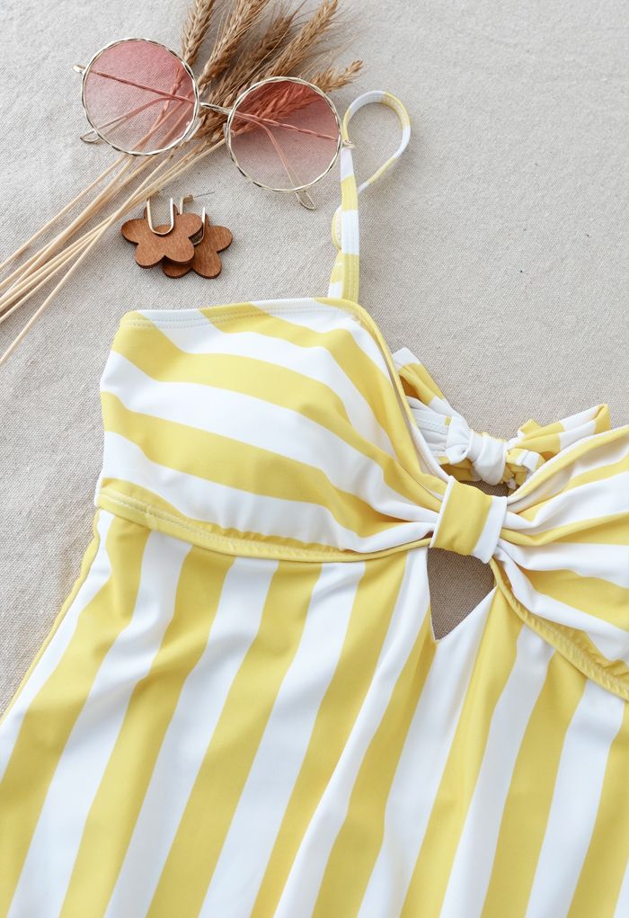 Stripe Printed Bowknot Back Swimsuit for Mommy & Kids