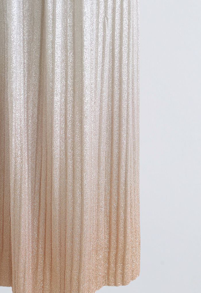 Gradient Shimmer Lining Pleated Mesh Skirt in Cream