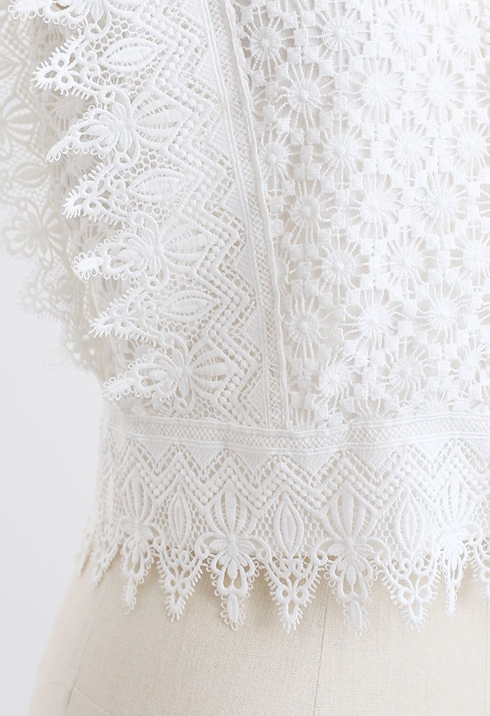 Crochet Lacey Sleeveless Crop Top in White
