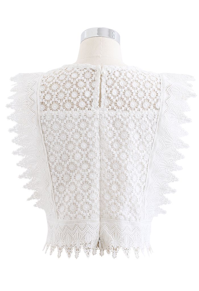 Crochet Lacey Sleeveless Crop Top in White