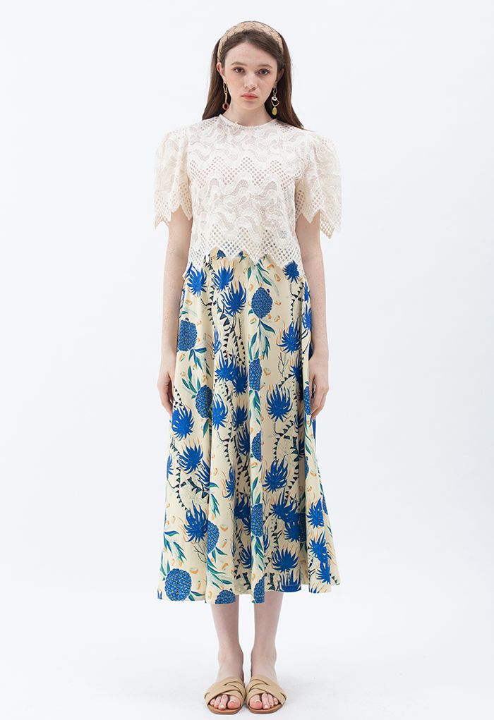 Tropical Pineapple A-Line Maxi Skirt