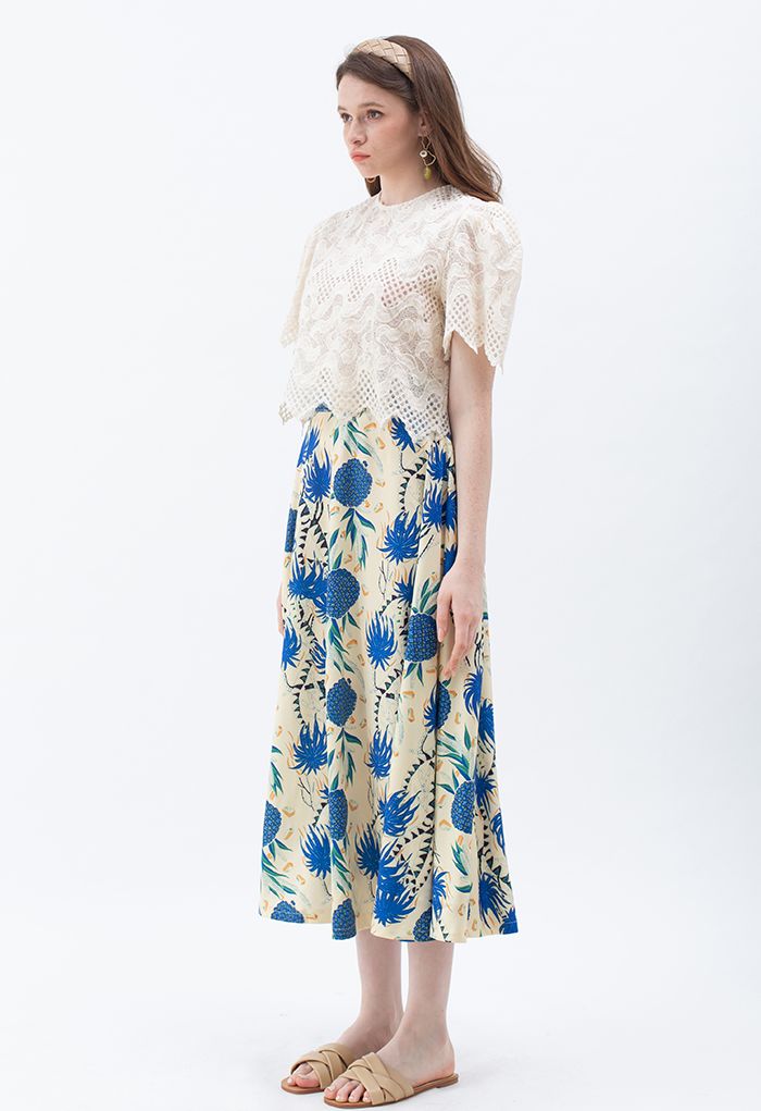 Tropical Pineapple A-Line Maxi Skirt