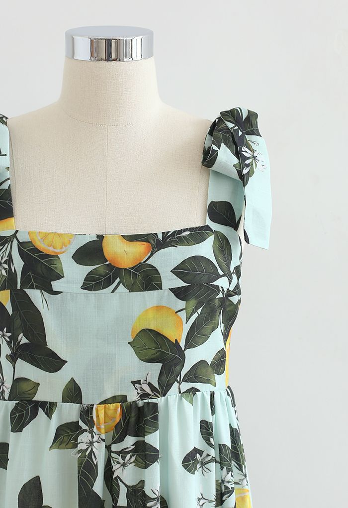 Minty Lemon Printed Tie-Strap Maxi Dress