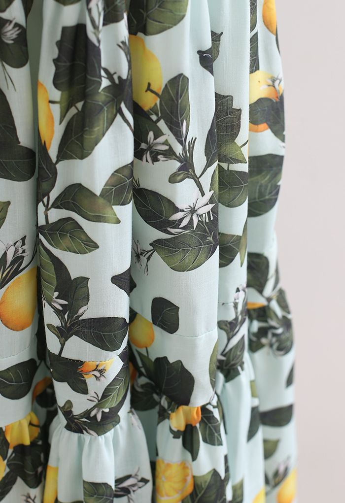 Minty Lemon Printed Tie-Strap Maxi Dress