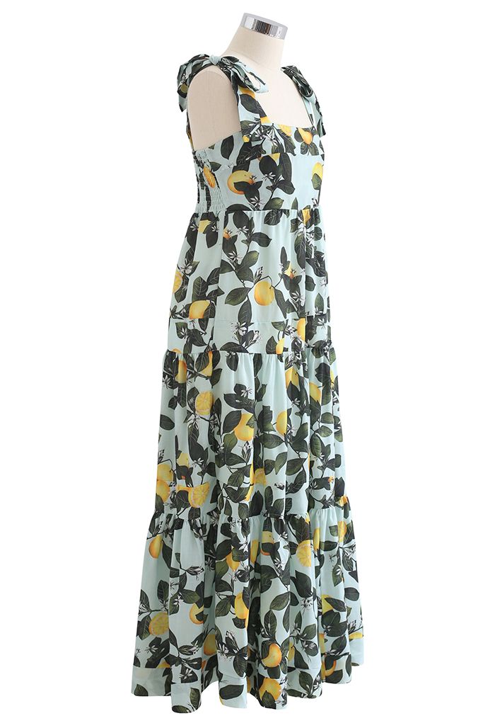 Minty Lemon Printed Tie-Strap Maxi Dress