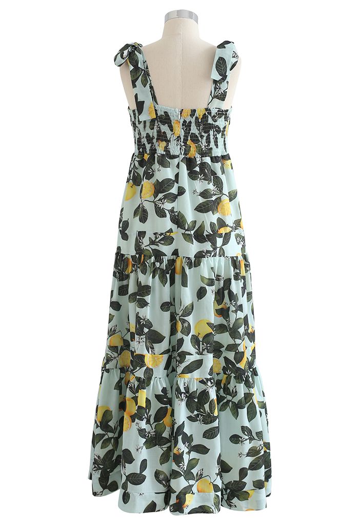 Minty Lemon Printed Tie-Strap Maxi Dress