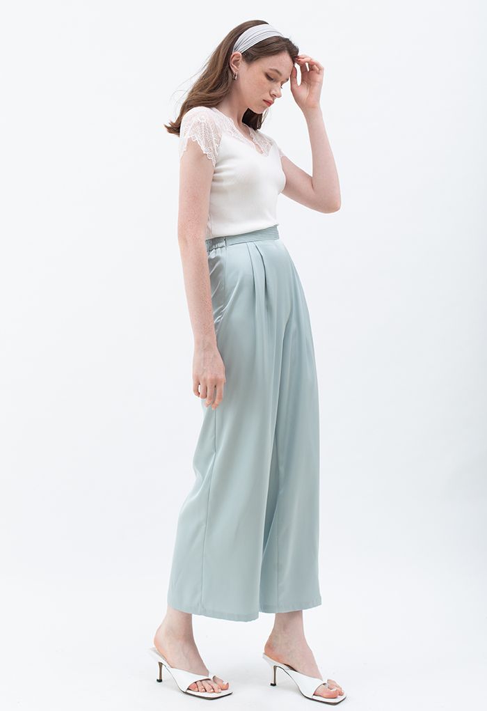 V-Neck Lacy Spliced Knit Top in White