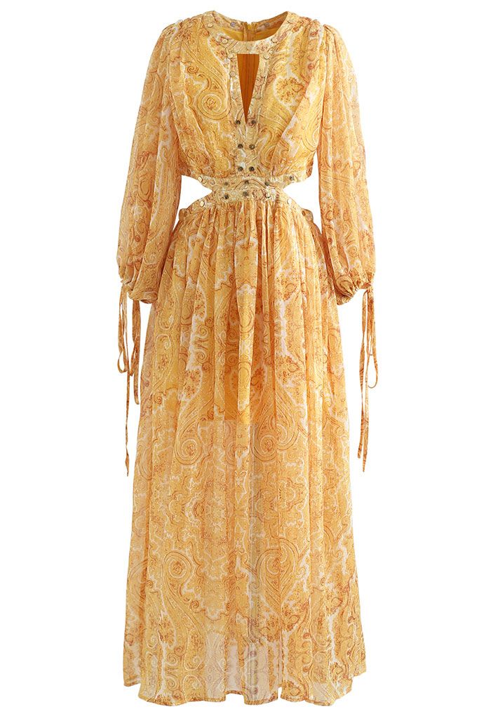 Paisley Print Cut Out Maxi Dress
