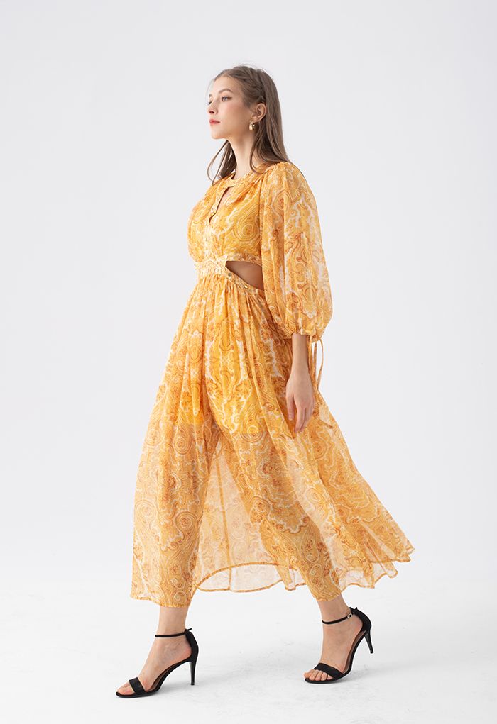 Paisley Print Cut Out Maxi Dress