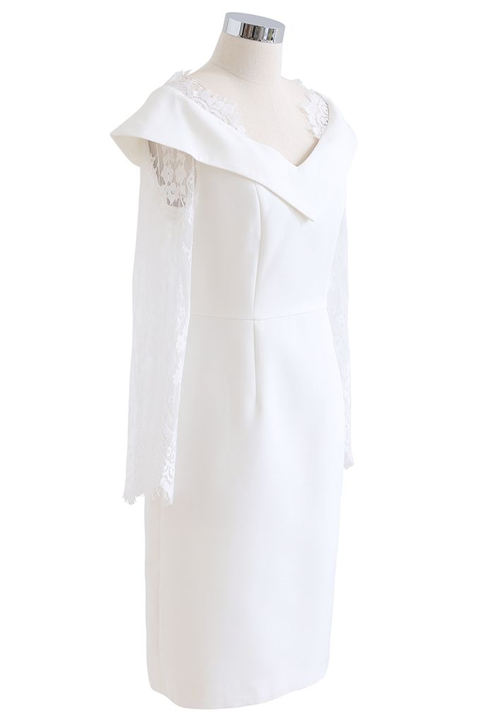 Lace Sleeves Bodycon Midi Dress in White