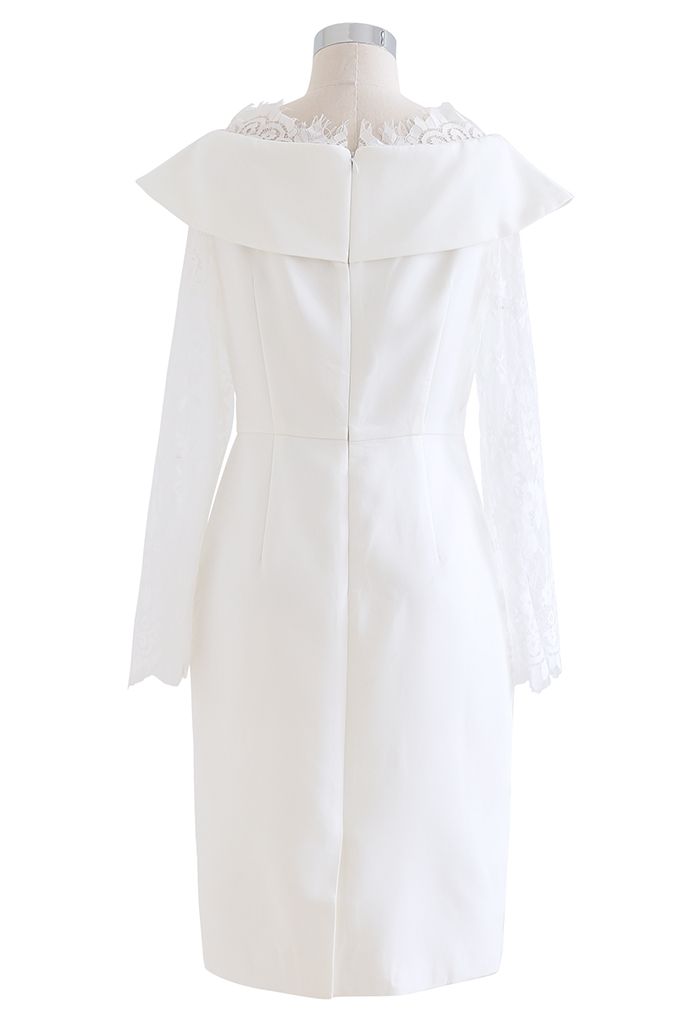 Lace Sleeves Bodycon Midi Dress in White