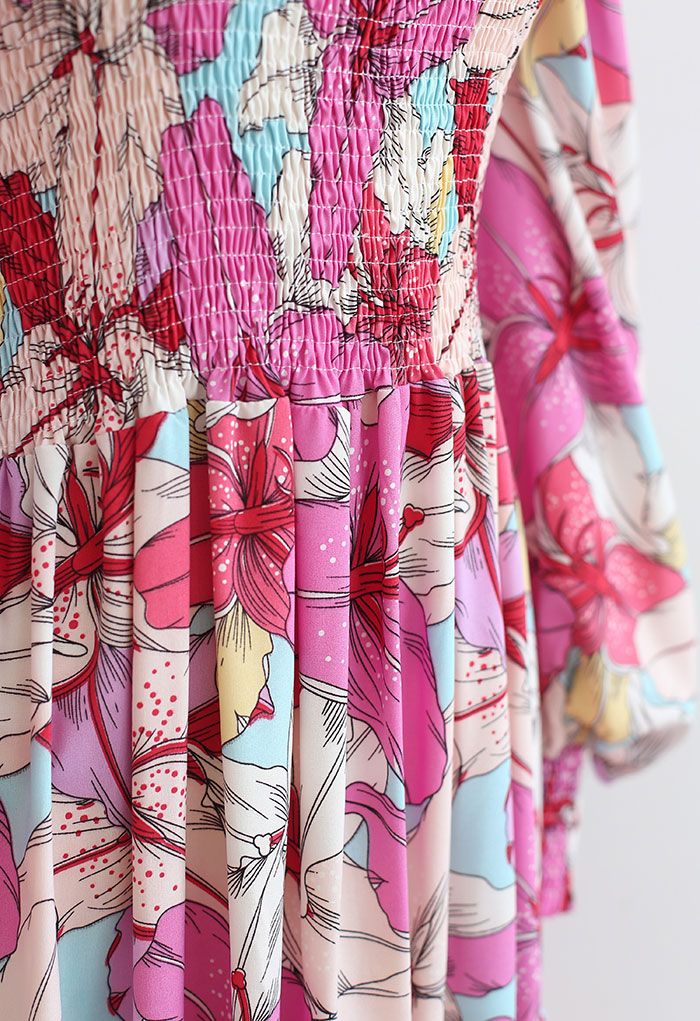 Lily Print Bubble Sleeve Maxi Dress in Pink