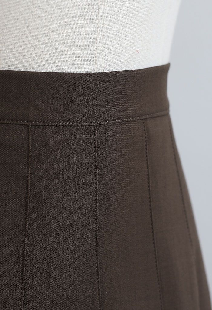 High Waist Pleated Mini Skirt in Brown