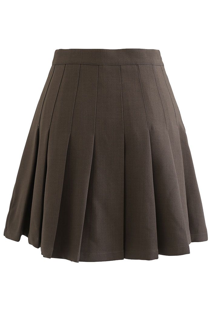 High Waist Pleated Mini Skirt in Brown
