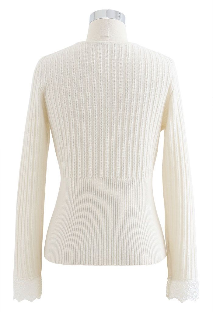 Lace Inserted Soft Touch Knit Top
