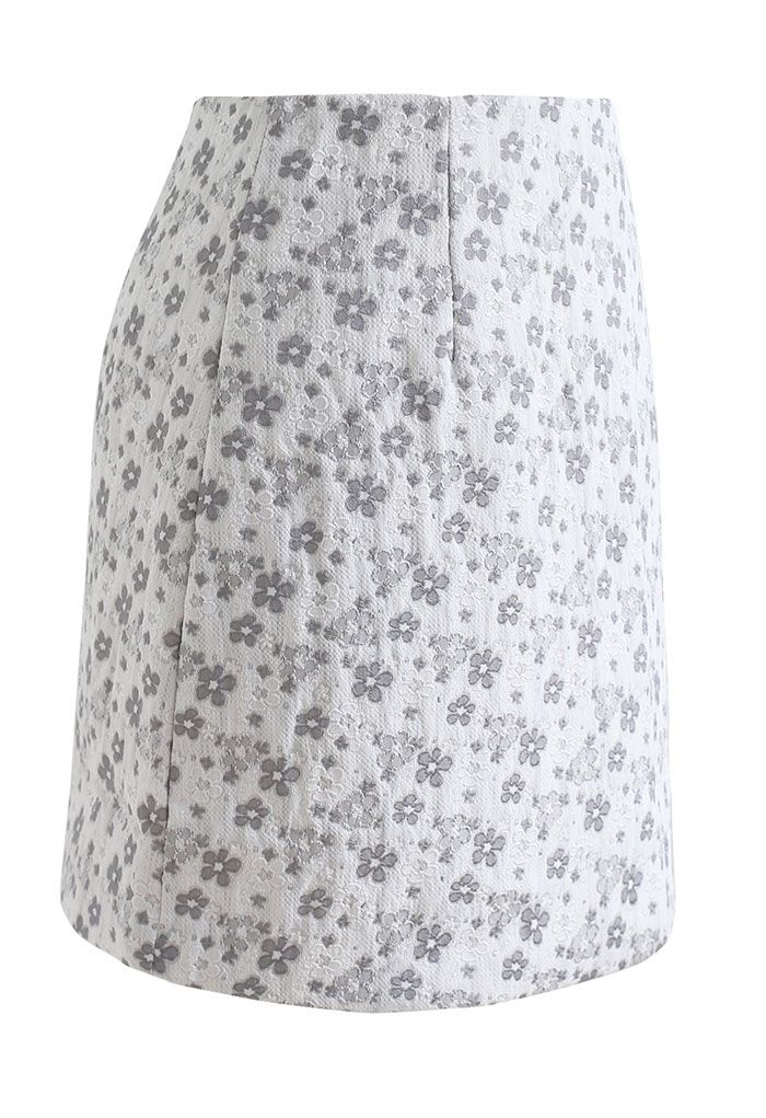 Floret Jacquard Mini Bud Skirt in Grey