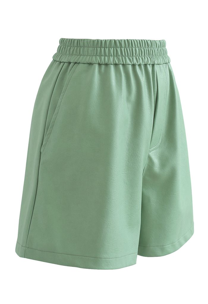 Faux Leather Textured Shorts in Green