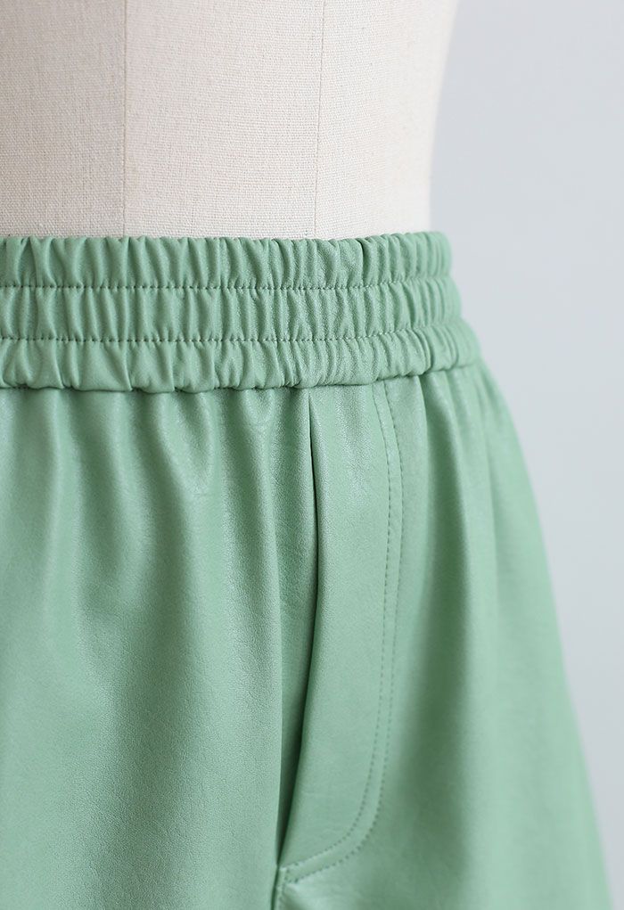 Faux Leather Textured Shorts in Green