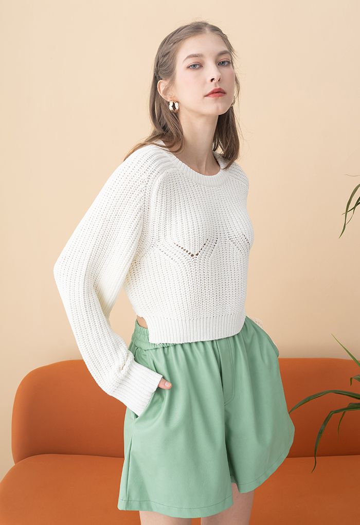 Faux Leather Textured Shorts in Green