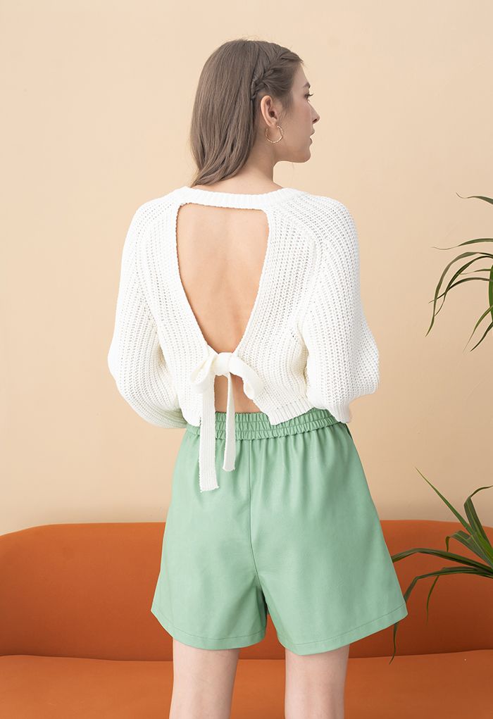 Faux Leather Textured Shorts in Green