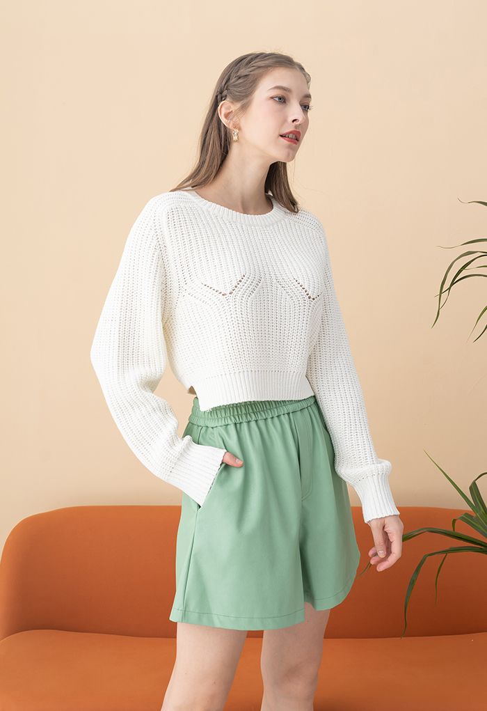 Faux Leather Textured Shorts in Green