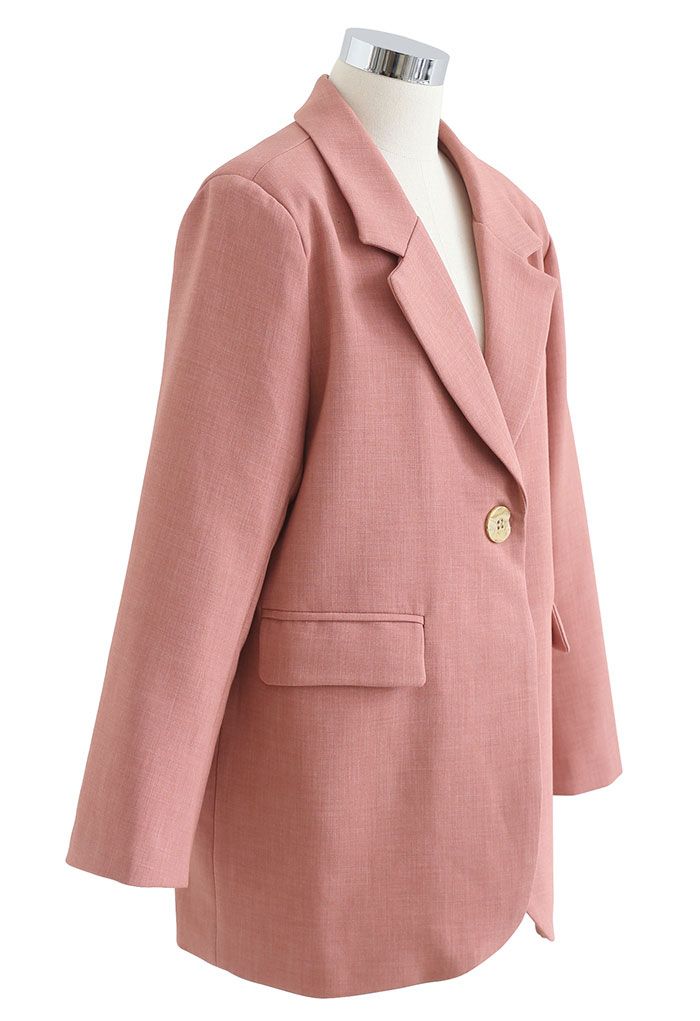 Single Breasted Pad Shoulder Blazer in Coral