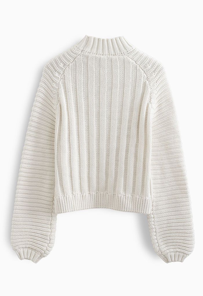 Exaggerated Ribbed High Neck Chunky Knit Crop Sweater