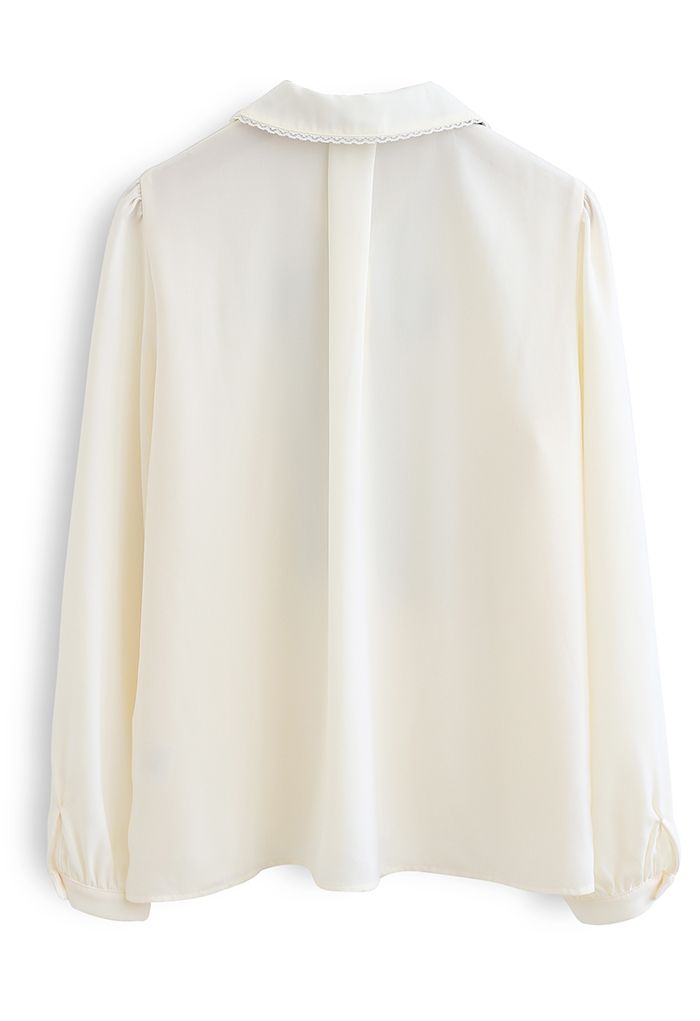 Pussy-Bow Lacey Neck Buttoned Shirt