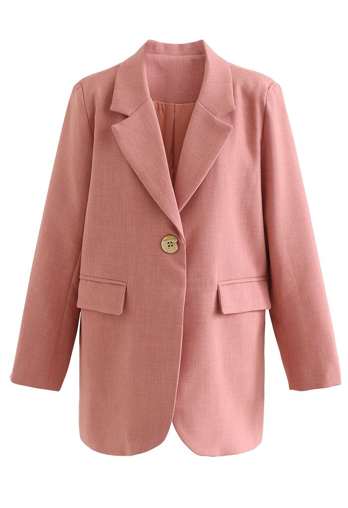 Single Breasted Pad Shoulder Blazer in Coral