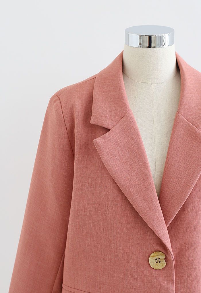 Single Breasted Pad Shoulder Blazer in Coral