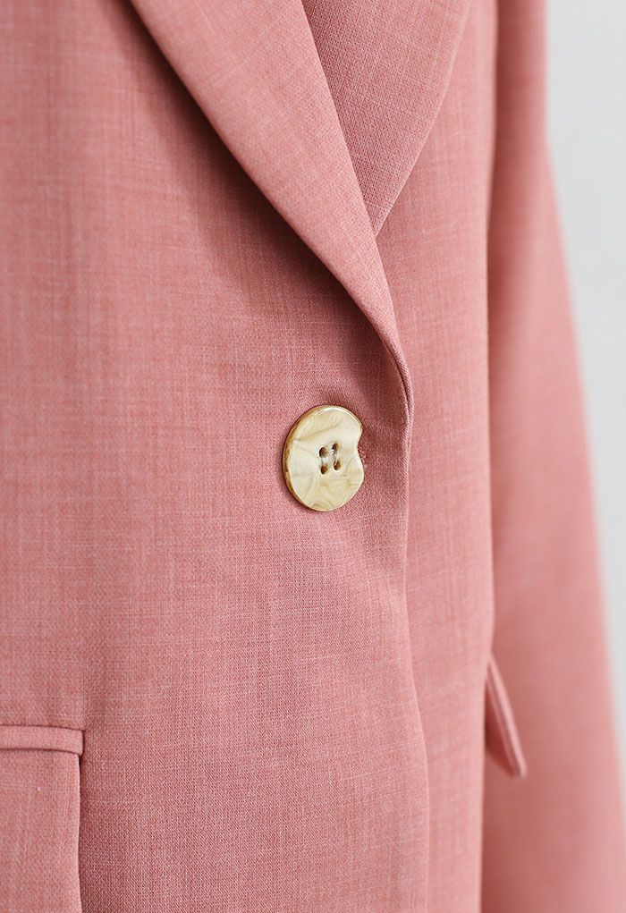 Single Breasted Pad Shoulder Blazer in Coral