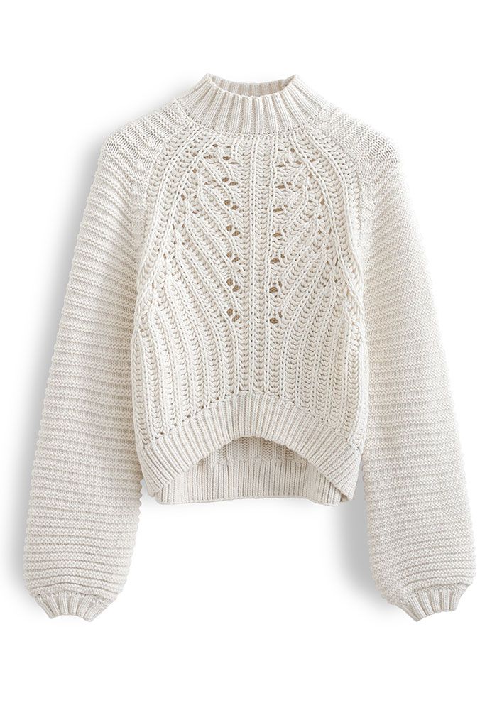 Exaggerated Ribbed High Neck Chunky Knit Crop Sweater