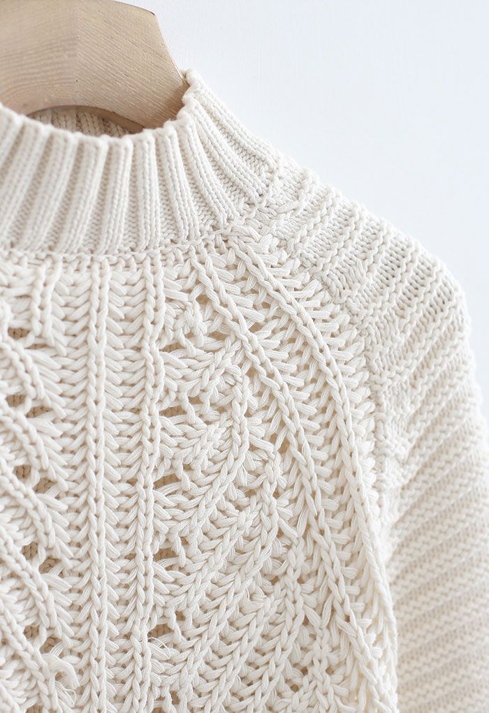 Exaggerated Ribbed High Neck Chunky Knit Crop Sweater