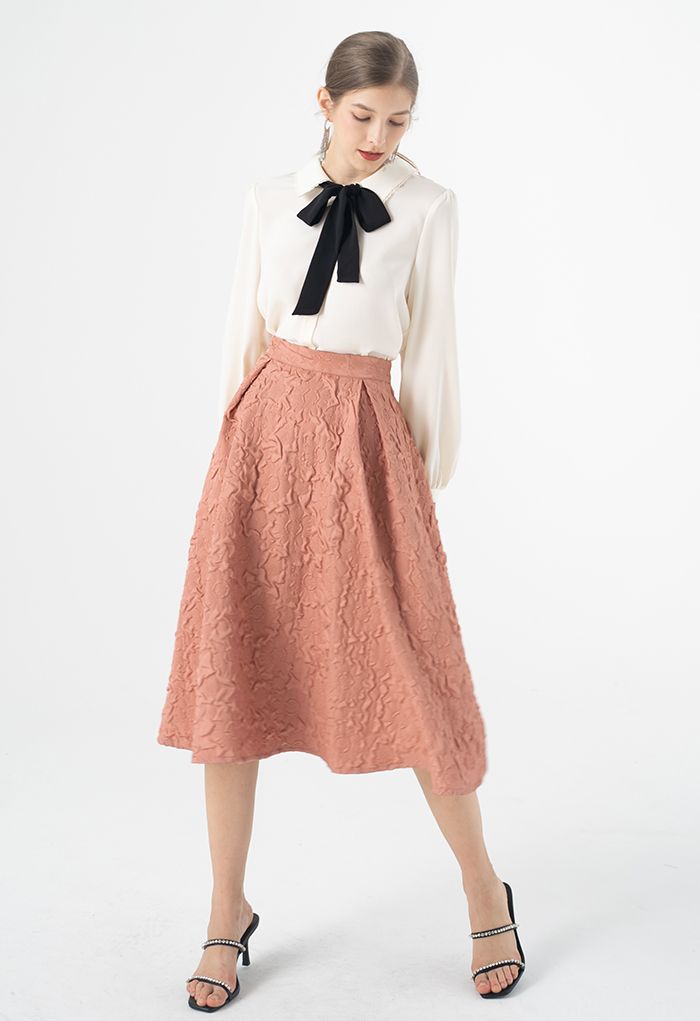 Pussy-Bow Lacey Neck Buttoned Shirt