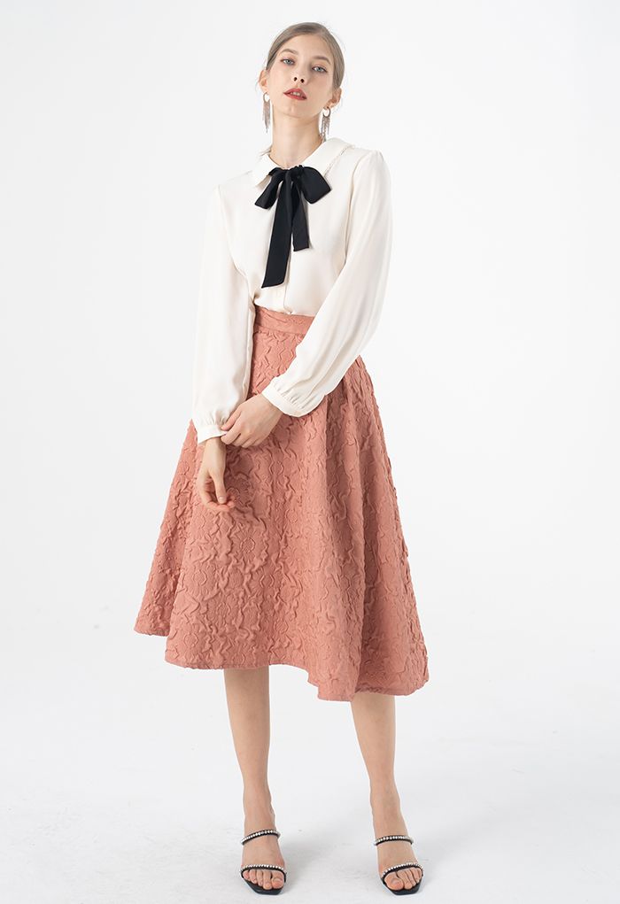 Pussy-Bow Lacey Neck Buttoned Shirt