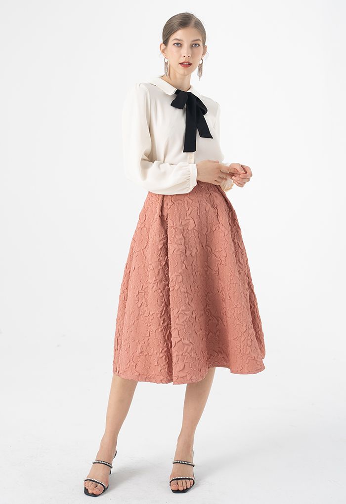 Pussy-Bow Lacey Neck Buttoned Shirt
