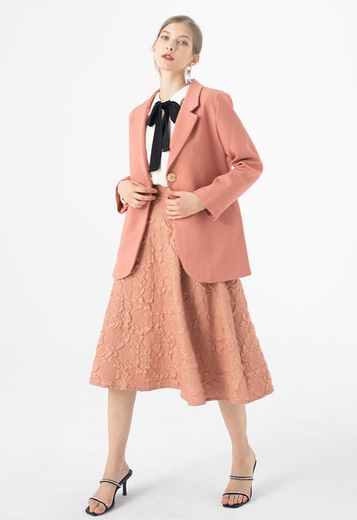 Single Breasted Pad Shoulder Blazer in Coral